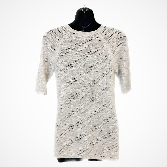 Eileen Fisher Sweater V-neck Short Sleeve Linen Blend Oatmeal Size PP Petite XSP - Picture 2 of 6